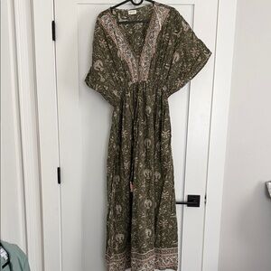 Cost Plus World Market Olive Green Floral Maxi Dress